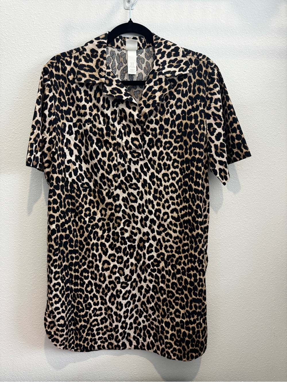 H&M Beige and Black Leopard Print Short Sleeve Dress